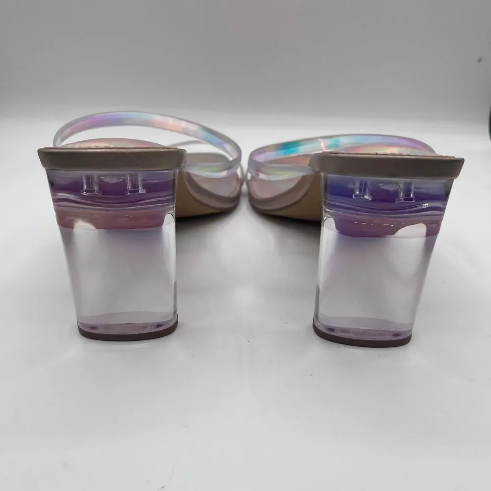 The Drop Avery Square Toe 2 Strap Lucite Heel Iridescent Sandal Party Shoes Sz 7 - Picture 3 of 11